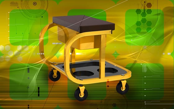 Digital illustration of Roller seat with drawer in colour background