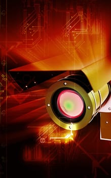 Digital illustration of security camera in colour background