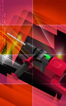 Digital illustration of hammer drill in colour background