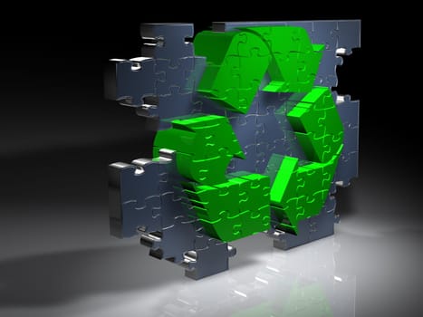 Waste management illustration - Recycling symbol - Puzzle - 3D