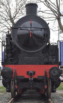 Detail of ancient steam train locomotive vehicle
