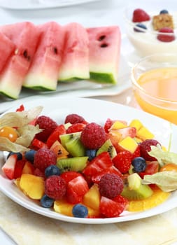 Delicious fresh  fruit salad served in bowl as dessert