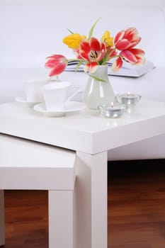Time for relaxing and reading - home interior in white tone