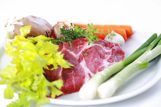 Prepared raw ingredients for cooking