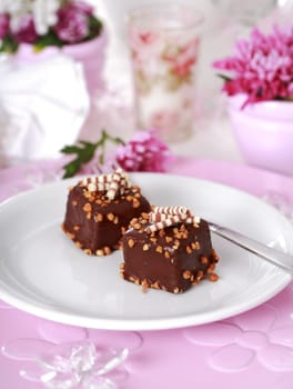 Two delicious brownies on the plate
