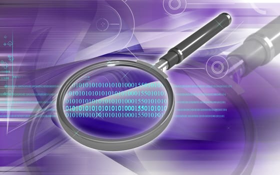 Digital illustration of a magnifying glass in colour background