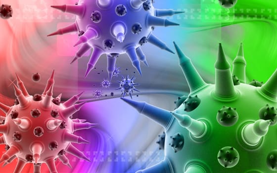 Digital illustration of Flu virus in colour background