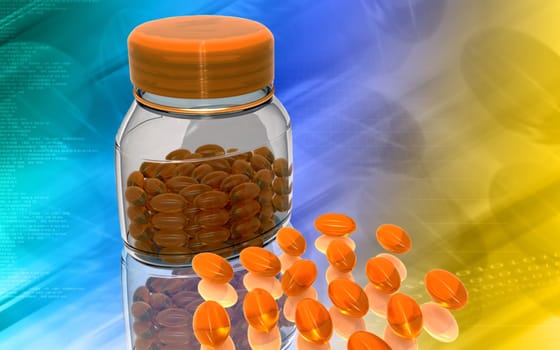 Digital illustration of capsule bottle in colour background