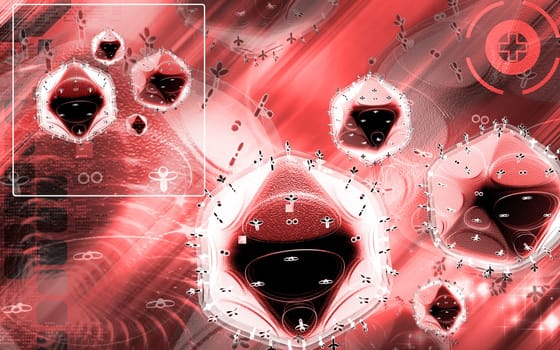 Digital illustration of HIV in colour background