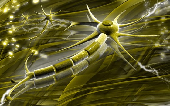 Digital illustration of neuron in colour background