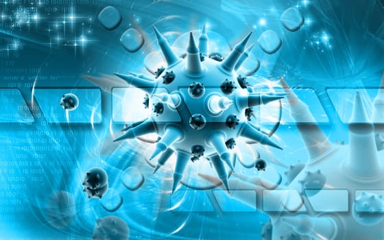 Digital illustration of Flu virus in colour background