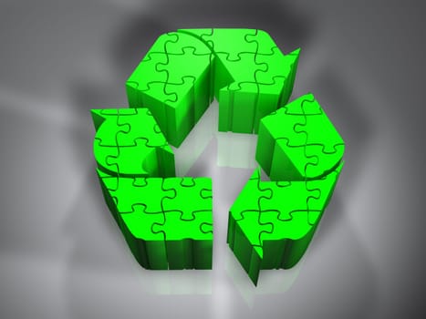 Waste management illustration - Recycling symbol - Puzzle - 3D