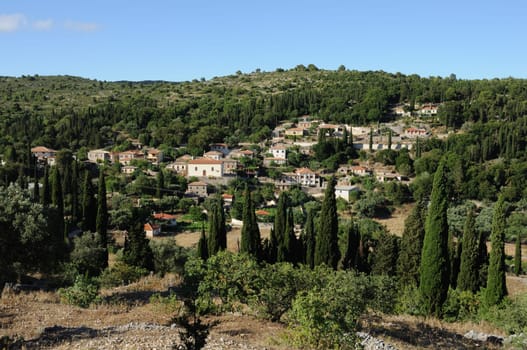 Panoramic view of the traditional mountain village Louha in Zakynthos, Greece.