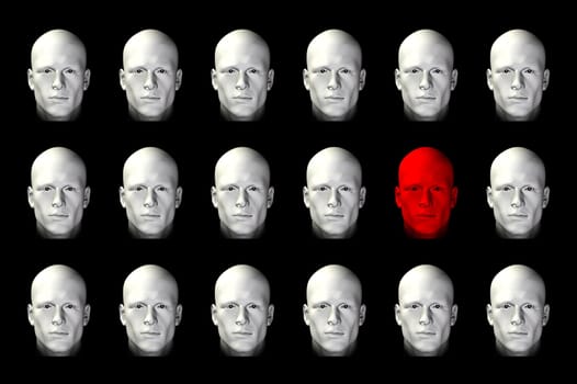 Face standing out from the crowd concept. 3d digitally created illustration.
