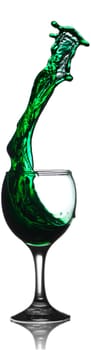 Green Liquid Splashing Out of Wine Glass
