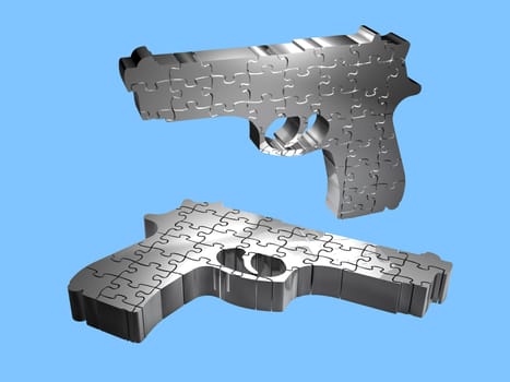 Illustration on the topic of violence - guns - puzzle - 3D Symbolic of weapons are not toys