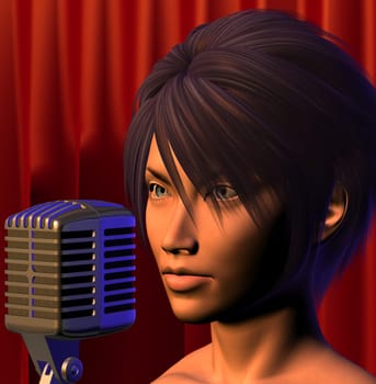 Female singer on concert stage. Digitally created 3d illustration.