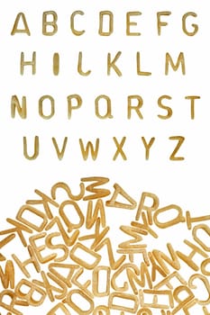 Alphabet soup pasta font design element. Kids food background.