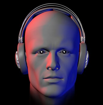 DJ with headphones and nightclub lights on black background. 3d illustration.