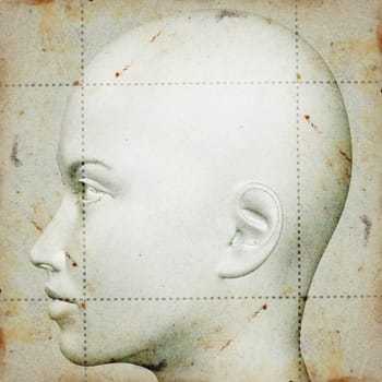 Sketch of a woman&#039 s head on stained paper 3d illustration. Figure design.