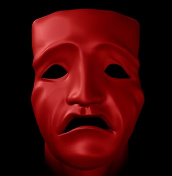 Figure with tragedy mask on black background. Digitally created 3d illustration.