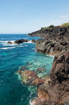 Volcanic coastline landscape of Pico island, Azores
