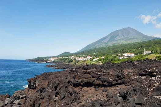 Volcanic coastline landscape of Pico island, Azores