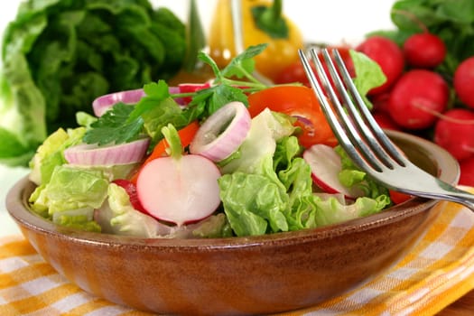 mixed salad with lettuce hearts,tomato and radishes