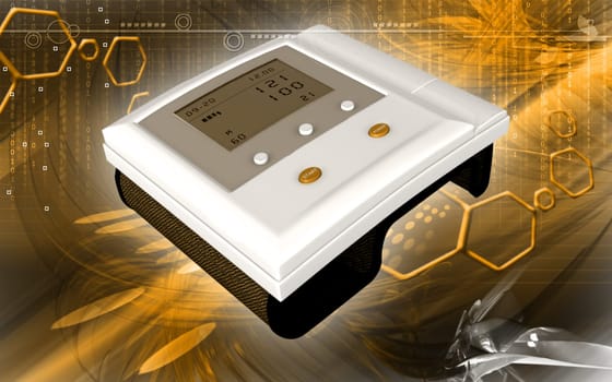 Digital illustration of blood pressure monitor in colour background