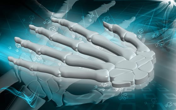 Digital illustration of hand bone in colour background