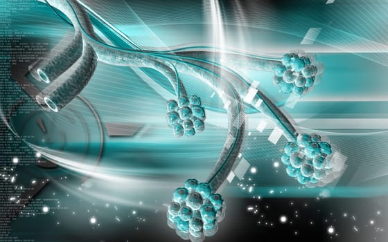 Digital illustration of alveoli in colour background