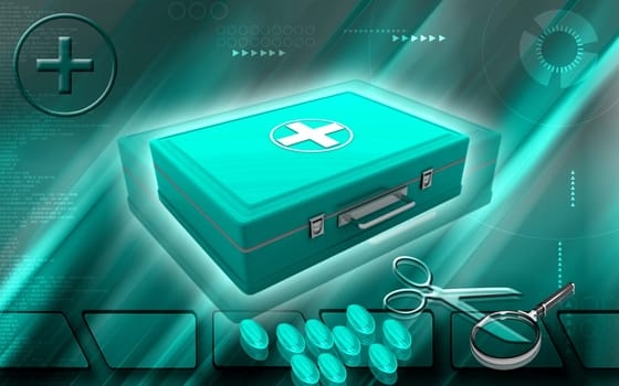 Digital illustration of First aid box in colour background