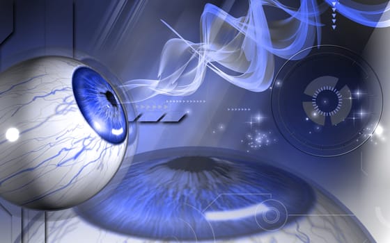 Digital illustration of eye in colour background