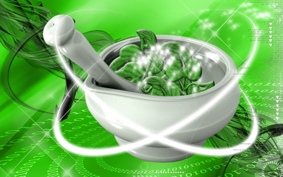 Digital illustration of ayurvedic medicine in making