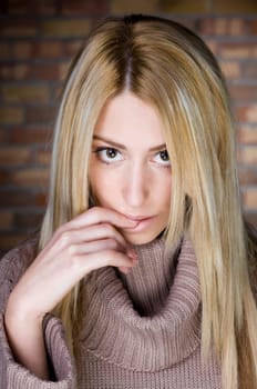 a portrait of a real beautiful young surprised girl