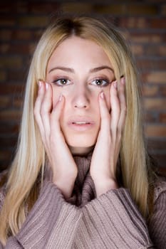 a portrait of a real beautiful young surprised girl