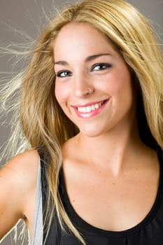 a portrait of a real beautiful young surprised girl