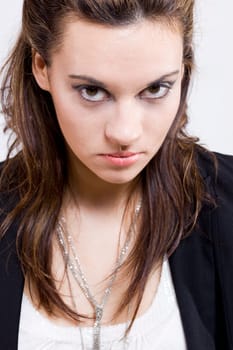 a portrait of a real beautiful young surprised girl