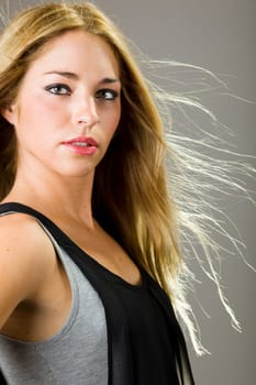 a portrait of a real beautiful young surprised girl