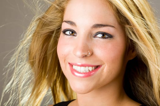 a portrait of a real beautiful young surprised girl