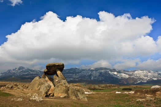 Megalithic tomb, Dolmen La Chabola de la Hechicera, Elvillar, Alava, Spain
