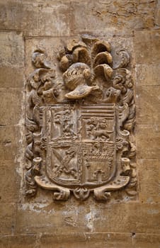 Carved stone coat of arms on the wall, Labastida, Alava, Spain