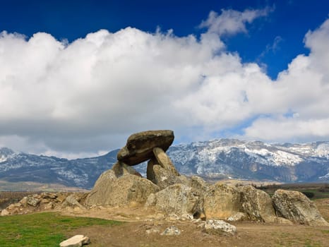 Megalithic tomb, Dolmen La Chabola de la Hechicera, Elvillar, Alava, Spain