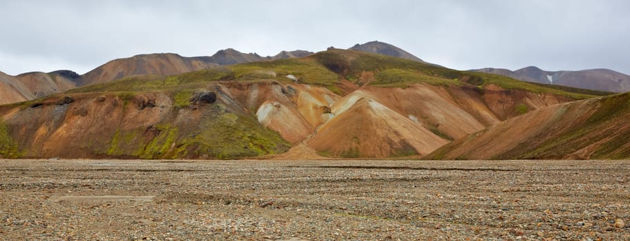 Multicolored rhyolite mountains in Landmannalaugar, Fjallabak Nature Reserve, Iceland
