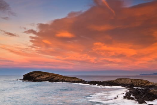 Beautiful seascape sunset at winter. Sonabia, Spain