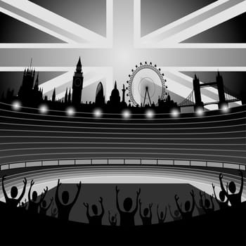 Illustration of the stadium with the London skyline on the horizon - London city - organizer of the Olympic Games