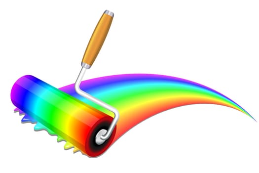 Vector illustration of a rainbow paint roller