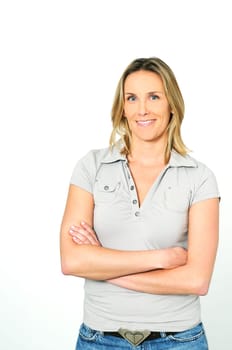 young blond woman with arms crossed