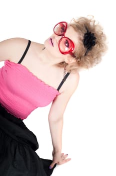 Portrait of young beautiful sexy tender blonde with fancy make-up