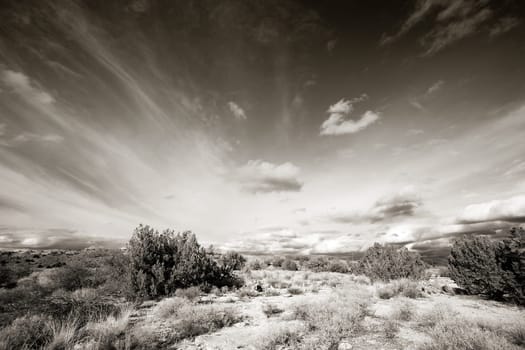 Scenic landscape near Montezuma well in Arizona. Duotone image